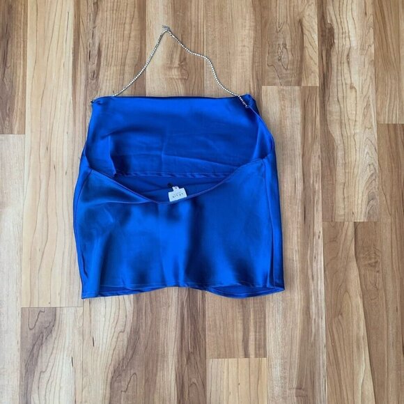 LE LIS Royal Blue Crystal Strap Drape Neck Satin Halter Top Size Medium NWT - Picture 5 of 14